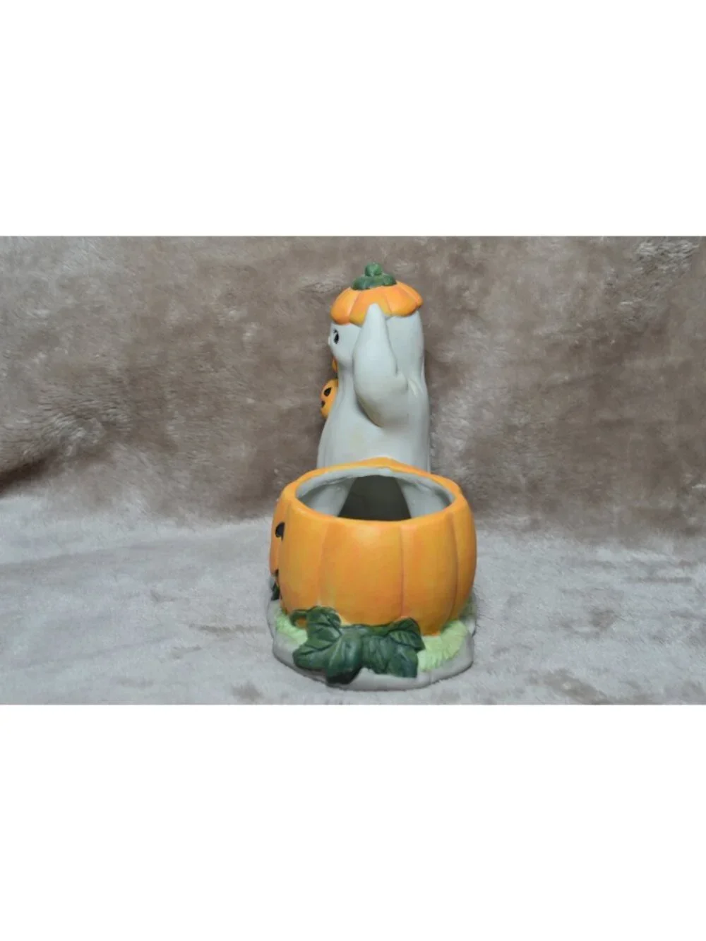 Vintage Ceramic Halloween Ghost Pumpkin Candle Holder Jack O Lantern Retro